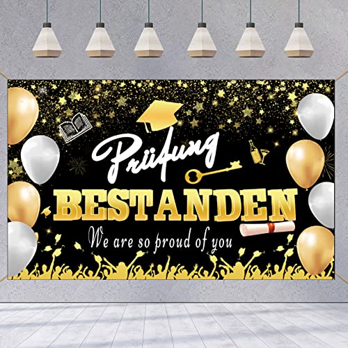 Abschluss Deko, Schwarz Gold Stoff Prüfung Bestanden Hintergrund Banner Extra Große ABI 2023 Deko Schild Poster Graduation Deko Schulabschluss Abschlussfeiern Deko Abitur Prüfung Bestanden Geschenke von XINDY