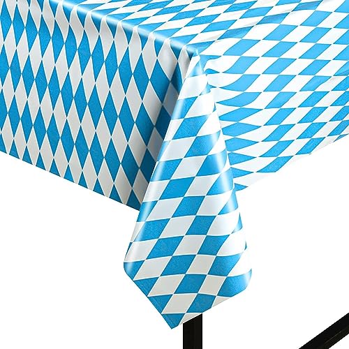 XINDY 2Stk Oktoberfest Tischdecke Deko Bayrische Tischdecke Oktoberfest Tischdeko Wiesn Deko Blau Weiß Raute Oktoberfest PVC tischdecke für Bierzeltgarnitur Bayern Bier Festival, 130 x 275cm von XINDY