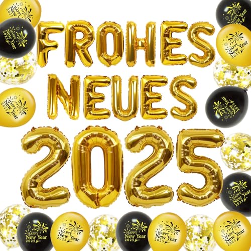 XINDY Silvester Deko 2025, Schwarz Gold Neujahrsdeko Frohes Neues Ballons XXL 2025 Folienballon Silvester Luftballons für Happy New Year 2025 Deko Silvester Party Neujahr Dekoration 2025 von XINDY