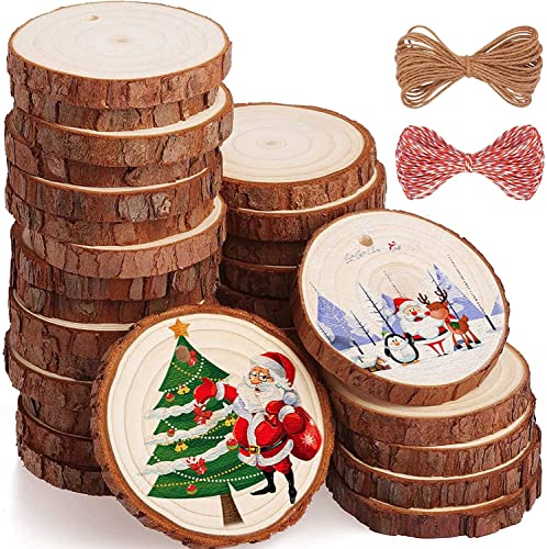 XINGGANG Holzscheiben 38 Stücke Holz Log Scheiben 7-8cm mit Loch Unvollendete Holzkreise für DIY Handwerk Holz-Scheiben Hochzeit Mittelstücke Weihnach von XINGGANG