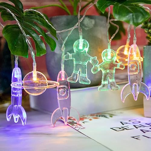 XINGHE LED Acryl Weltall Lichterketten,Astronaut Rakete Lichterketten, Batteriebetrieben f¨¹r Weihnachten Geburtstag Holiday Party Schlafzimmer Indoor & Outdoor (3.0M, Bunt) von XINGHE