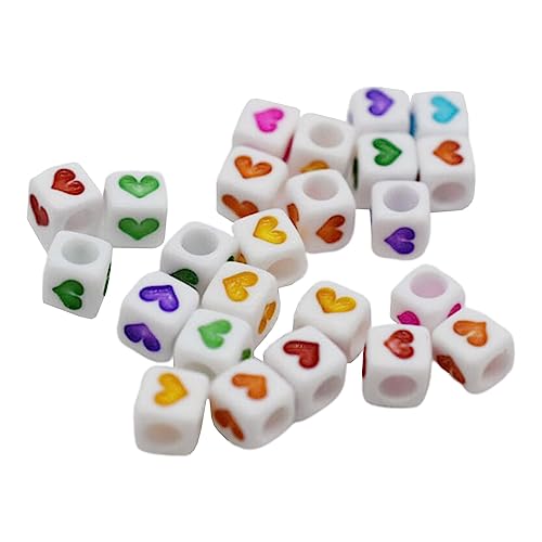 XINGLIDA 50 Stück Herz-bedruckte lose Perlen mit großem Loch, quadratische Perlen für Schmuckherstellung, Schnürsenkel, Armbänder, Perlen, zufällige Farben von XINGLIDA