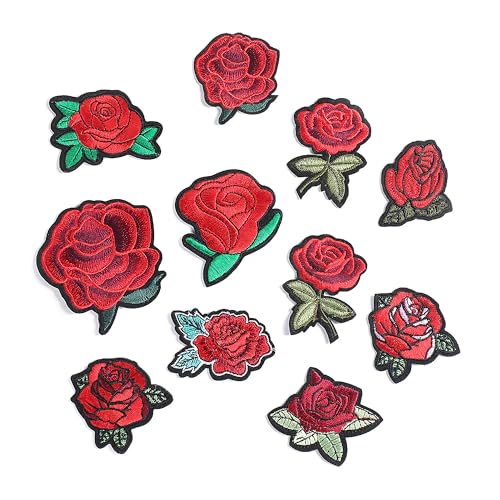 ​​​​​1 Stück rote Rose bestickte Aufnäher zum Aufbügeln, 5,1–7,6 cm, DIY-Aufnäher zum Aufbügeln oder Aufnähen für Rucksäcke, Hosen, Kleidung, Jeans, Jacken, Mützen von XINGNIAO