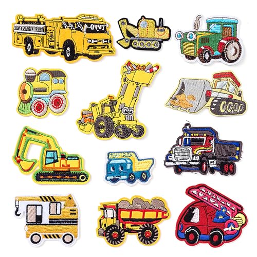 ​​​​​​12 Stück 5,1–10,2 cm niedliche Kranichbagger Bulldozer Patches bestickte Applikation Bügelbild Stickerei Nähen für Rucksäcke Jeans Jacken T-Shirt Hut Kleidung von XINGNIAO