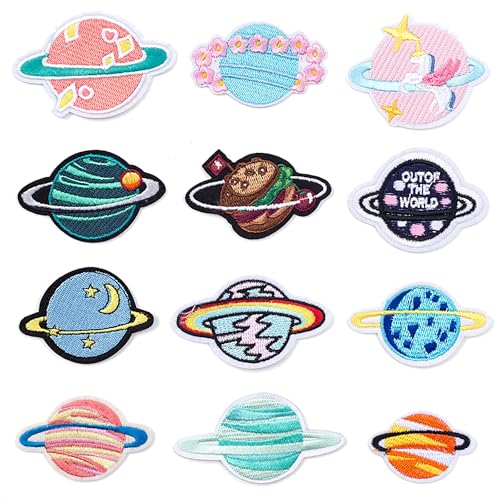 ​​​​12 Stück bestickte Flicken, 5,1–7,6 cm Sterne Planeten dekorative Anime Reparatur Patches Applikation Patches, geeignet zum Aufnähen / Aufbügeln auf Jacke, Jeans, Hut, Rucksack, Socken von XINGNIAO