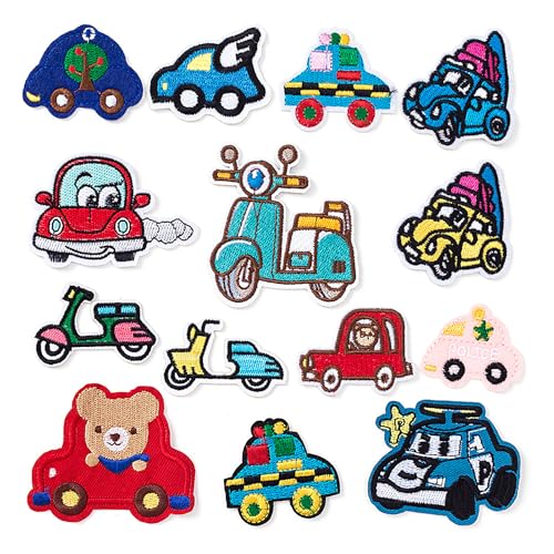 ​​​​14 Stück Auto Bügelbilder 5,1–7,6 cm Auto Patches Stickerei Pailletten Patches für Kleidung Hüte Rucksäcke Kostüm von XINGNIAO