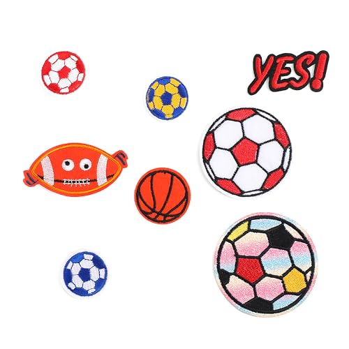 8 Stück Basketball Fußball Bügelbilder 2,5–7,6 cm Basketball Fußball Patches Stickerei Pailletten Patches für Kleidung Hüte Rucksäcke Kostüm von XINGNIAO