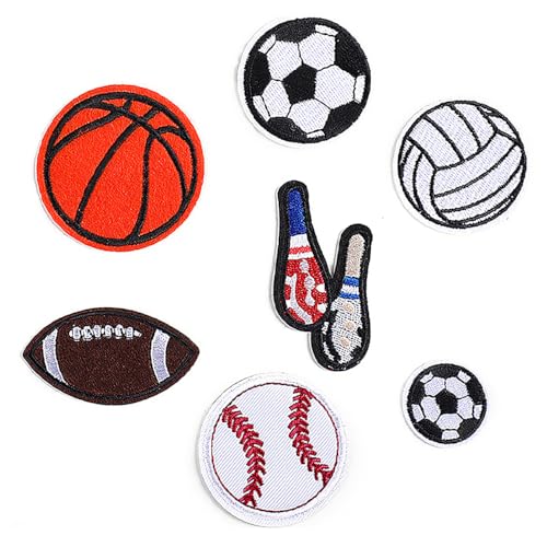 Aufnäher zum Aufbügeln, 7 Stück, Basketball, Fußball, Rugby, mit gebügeltem Klebstoff, 2,5–5,1 cm, Reparaturflicken für Hemden, Jacken, Hüte, Jeans, Schuhe, Taschen von XINGNIAO