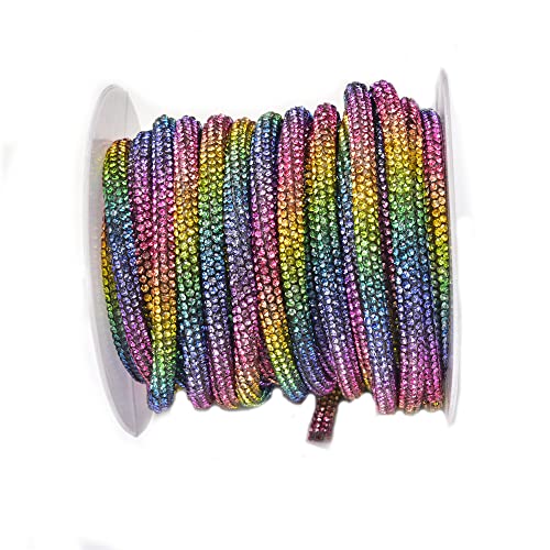 5 Meter/Rolle Holoyatt Strass Schlauch zum Basteln Bling Strass Seil Glitzer Schnur Tube für DIY Schleifen, Haarband, Schuhschnürsenkel, Hochzeitskleid, Kostümdekoration, Zubehör (Regenbogen) von XINMILI