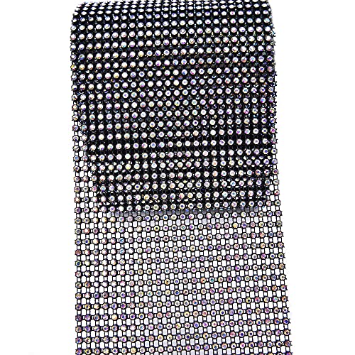 Funkelndes Diamantband Bling Wrap 2 Yard 24 Reihen Mesh AB Strassband DIY Schwarze Diamantbänder für Hochzeitstorten Geburtstag Party Zubehör Kunst und Handwerk Dekorationen (AB Kristall mit schwarz) von XINMILI