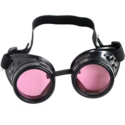 XINQIK Brille Steampunk Brille Damen Retro Gothic Brille Rave Party Deko Brille Party-Kopfbedeckungen, Brillen und Accessoires(Pink) von XINQIK