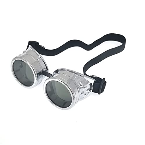 XINQIK Mode Steampunk Motorradbrille Fahrerbrille Schutzbrille for Cosplay Halloween Dekorationen Party-Kopfbedeckungen, Brillen und Accessoires(Bright Silver) von XINQIK