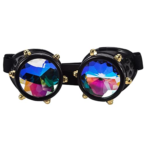 XINQIK Retro-Stil bunte Linse Punkbrille Kaleidoskop Regenbogen Kristalllinse Steampunk Brille Party-Kopfbedeckungen, Brillen und Accessoires(Black) von XINQIK