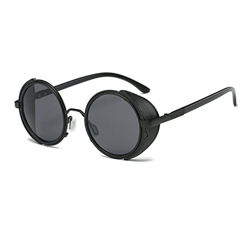 XINQIK Steampunk-Brille Damen Runde Brille Brille Herren Seitenschirm Runde Gläser Unisex Vintage Style Party-Kopfbedeckungen, Brillen und Accessoires(Black-Gray) von XINQIK