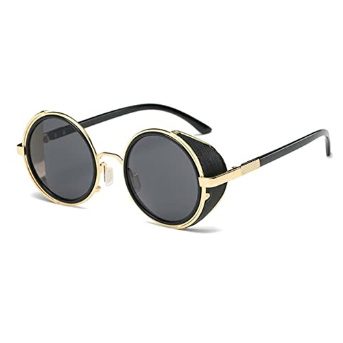 XINQIK Steampunk-Brille Damen Runde Brille Brille Herren Seitenschirm Runde Gläser Unisex Vintage Style Party-Kopfbedeckungen, Brillen und Accessoires(Gold-Gray) von XINQIK