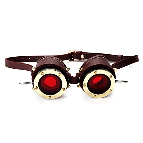 XINQIK Steampunk Industrial Retro Brille Halloween Gothic Brille dunkles Kostümzubehör Party-Kopfbedeckungen, Brillen und Accessoires(Wine red) von XINQIK