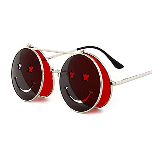 XINQIK Süße Smiley-Damen-Punk-Brille, zusammenklappbar, einzigartige, getönte Steampunk-Brille mit zwei Gläsern for Herren Party-Kopfbedeckungen, Brillen und Accessoires von XINQIK