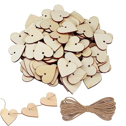 Holzherzen Scheiben 100 Stück Holz Herzen Deco Scheiben mit 10m Jute Schnur Holzherzen Deko für Hochzeit, zum Basteln, Geschenkanhänger von XINTANGXIA