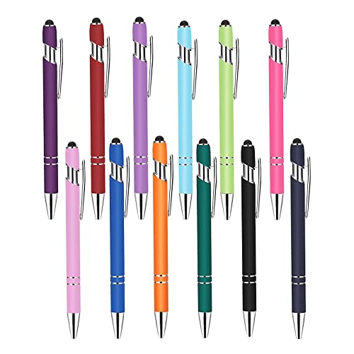 XINTANGXIA 12Stücke Kugelschreiber mit Touchpen Stylus Stifte Druckkugelschreiber Großraumine Kuli Metall Kugelschreiber Set für Büro und Haushalt 1.0 mm Schwarze Tinte von XINTANGXIA