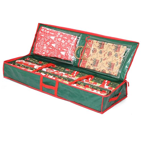 XINWENLI Weihnachts-Geschenkpapier-Aufbewahrungstasche, Geschenkpapier-Organizer, Aufbewahrung für Weihnachtsgeschenke, Geschenkpapier, Unterbett-Aufbewahrungsbehälter mit Innentaschen, passend für 20 von XINWENLI