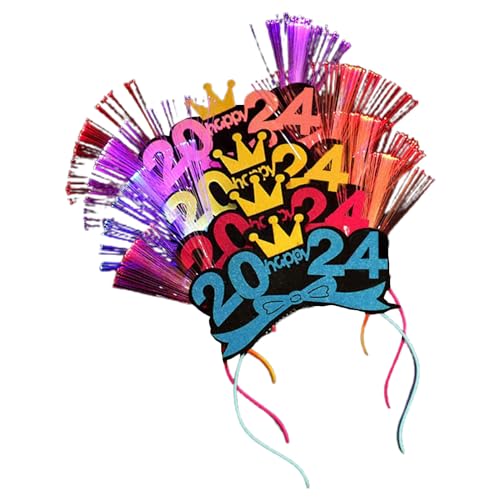 XINYIN 5 x LED-Haarreifen mit Aufschrift "Happy New Year", zufällige Farbe, perfekt für Neujahrsparty und Foto-Requisiten, Stirnband, modischer Kopfschmuck, beleuchtet von XINYIN