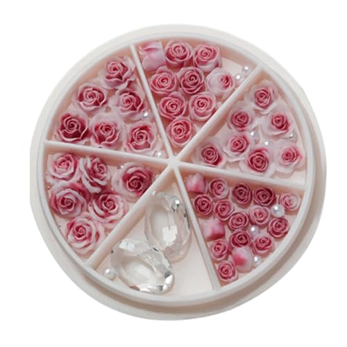 Rose Blumen Nagel Runde Perlen Nagelkunst Nagelkunst Strasssteine 3D Blumen Nagelkunst Dekorationen für Salon Rose Blumen Nagel Strasssteine 3D Blumen Nagel Runde Perlen Nail Art Charm von XINgjyxzk