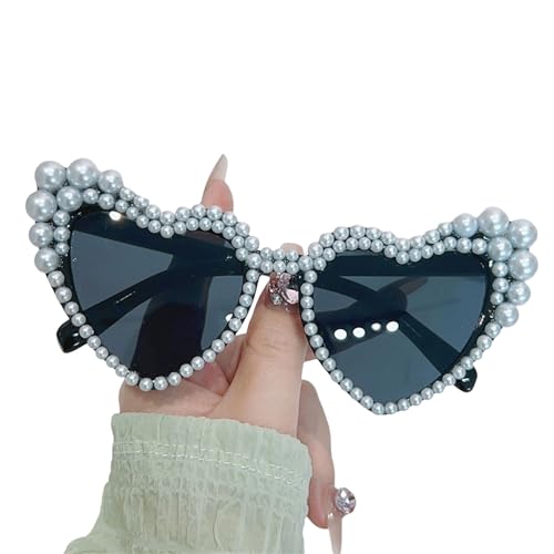 XINgjyxzk Elegante Herz-Sonnenbrille, UV400, Perlen, lässige Blings für besondere Versammlungen, Cosplays, Party von XINgjyxzk