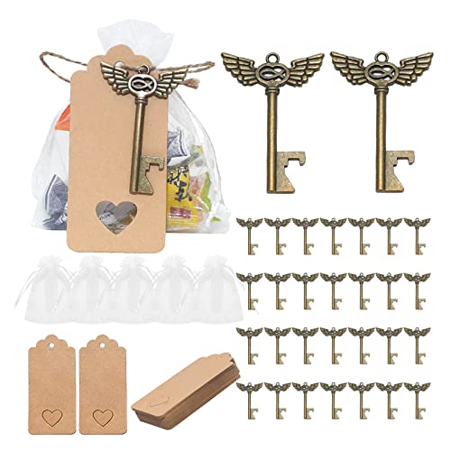 XINgjyxzk Vintage Winkelflügel für Schlüssel, Flaschenöffner, Partygeschenk, Hochzeitsgeschenk, Gast-Souvenir, Geschenk-Set mit Karte, 50 Stück, Hochzeit für Gäste von XINgjyxzk