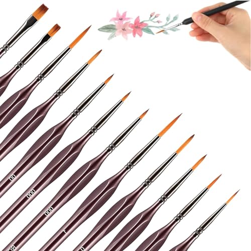 12 Stück Pinselset Malen Malpinsel für Künstler Pinsel Set für feine Details Extra Fein Sptize Pinselset Miniatur Pinsel Spitze Spitze Künstlerpinsel für Strichmalerei, Acryl, Aquarell,Ölgemälde von XIONGXIAOZHI