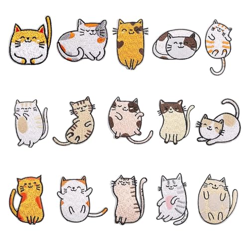 15 Stk Katze Buegelbilder Kinder Patch Sticker Patches Zum Aufbügeln Aufnäher Katze Niedlich Patches Zum Aufbügeln Katze Patches Zum Aufbügeln Für Aufnähen Oder Aufbügeln Auf Kleidung, Jeans, Hut von XIONGXIAOZHI