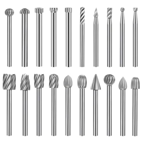 20 Stück HSS Fräser Drehfräser Set Schaft Holzschnitzerei Bohrer Set Hartmetall Rotationsfräser Set Hartmetall Frässtifte mit Einzelschnitt für DIY Holzarbeiten, Gravieren,Bohren,Metall Polieren von XIONGXIAOZHI