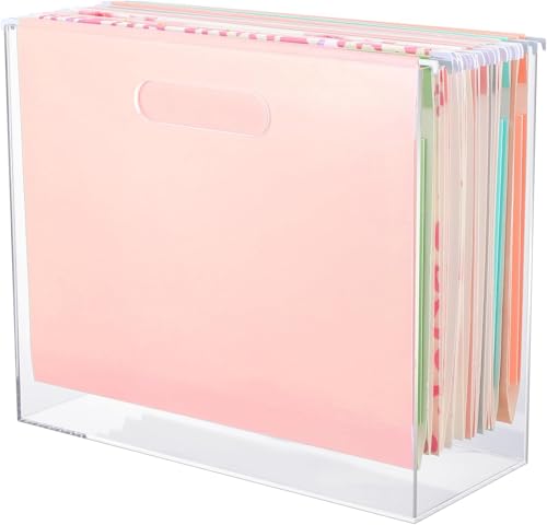 XISEZIUO Transparente Acryl-Aktenbox mit Griffen, tragbarer Hängeregistraturhalter in Briefgröße für den Schreibtisch, schlankes Design für Büro und Zuhause, Desktop-Aufbewahrungslösung von XISEZIUO