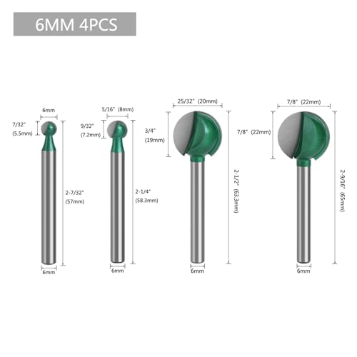 3mm Or 6mm Shank Ball Nose Round Carving Bit Router Bit For Wood Cove CNC Milling Cutter Radius Core Tungsten Carbide(6mm 4pcs normal) von XIUEQVS