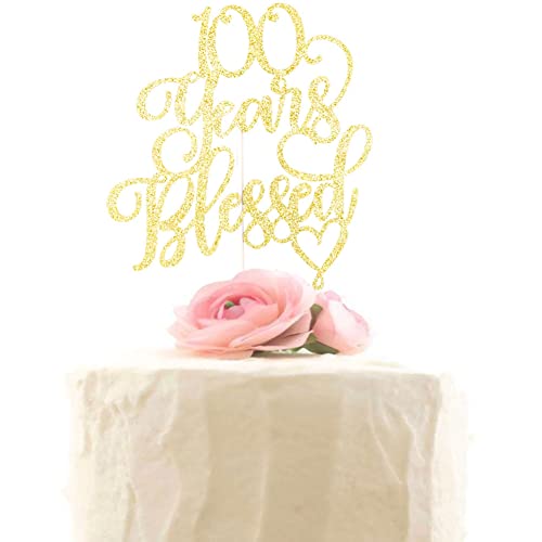 100 Years Blessed Cake Topper Happy 100th Birthday Cake Toppers 100th Wedding Anniversary Party Dekorationen Gold Glitter von XIUHUBA