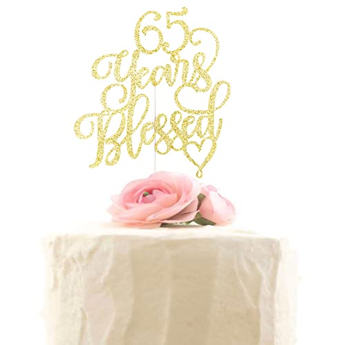 65 Years Blessed Cake Topper Happy 65th Birthday Cake Toppers 65th Wedding Anniversary Party Dekorationen Gold Glitter von XIUHUBA