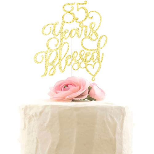 85 Years Blessed Cake Topper Happy 85th Birthday Cake Toppers 85th Wedding Anniversary Party Dekorationen Gold Glitter von XIUHUBA