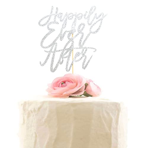 Happily Ever After Cake Topper für Hochzeit, Verlobung, Brautparty, Junggesellinnenabschied, Dekorationen, Silberglitzer von XIUHUBA