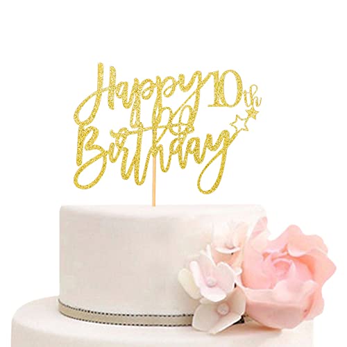 Happy 10th Birthday Cake Topper 10 Birthday Party Dekorationen Gold Glitter von XIUHUBA