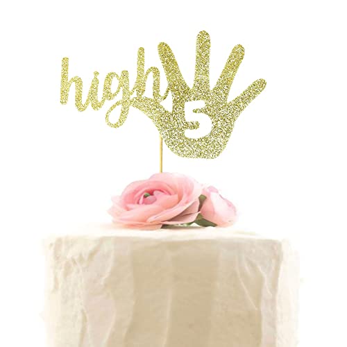 High Five Cake Topper, Happy 5th Birthday Kuchendekorationen, Fünfte Geburtstag Party für Jungen Mädchen, Gold Glitter von XIUHUBA