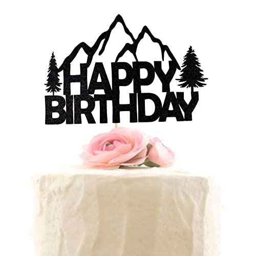 Mountain Happy Birthday Cake Topper Bergsteiger Thema Geburtstag Party Dekorationen Schwarz Glitzer von XIUHUBA