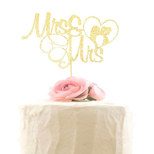 Mrs & Mrs Hochzeitstorten-Topper – Schwule und Lesben, LGBT Hochzeitsvereinigung, Liebe ist Liebe, Party-Dekorationen – Gold Glitter von XIUHUBA