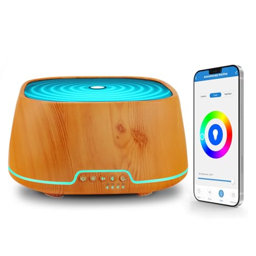 700ml Alexa Aroma Diffuser Kompatibel App und Alexa Kontrolle, Smart Duftöl Diffuser Luftbefeuchter für Ätherische Öle, 7-LED-Farbe, Zeitpläne Erstellen und 4 Timer, Auto-Off (Helles Holz) von XIUWOUG