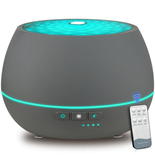 Aroma Diffuser mit Fernbedienung, 500ml Duftöl Ätherische Öle Diffuser Luftbefeuchter für Raum, Sprühzeit Bis zu 12H, 7 Farb-LED, 4 Timer, Kalter Nebel, Waterless Auto-Off von XIUWOUG