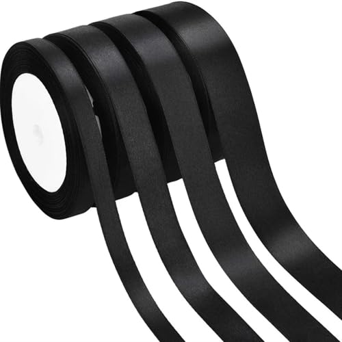 6 mm – 50 mm Schleife, handgefertigt, schwarzes Satinband, 25 Yards, DIY-Ripsbänder for Bastelbänder, Blumen, Kuchen, Geschenkverpackungen, Ladenbedarf(1.5cm Black) von XIUsheUA