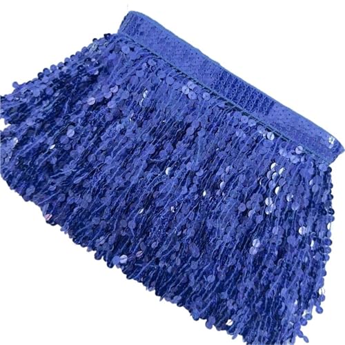 Schnittfranse Seide 10 Meter Pailletten-Quasten-Fransenbesatz, Spitzenband, Kleid, 15 cm breit, Kleidung, Dekoration, Zubehör, DIY, Bekleidung, Nähzubehör(Blue) von XIUsheUA