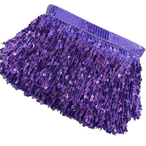 Schnittfranse Seide 10 Meter Pailletten-Quasten-Fransenbesatz, Spitzenband, Kleid, 15 cm breit, Kleidung, Dekoration, Zubehör, DIY, Bekleidung, Nähzubehör(PURPLE) von XIUsheUA