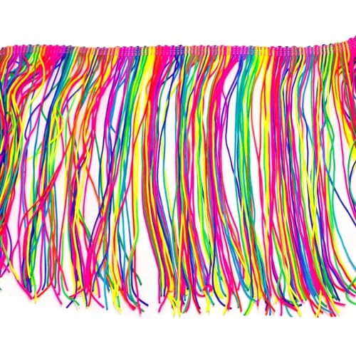 Schnittfranse Seide Latein Fransen Quaste Spitze Regenbogenfarben Nylon Latein Kleid Besatz Tanzbekleidung Makramee Nähen Spitze Fluro Doppelband 20CM(15CM,1yard) von XIUsheUA