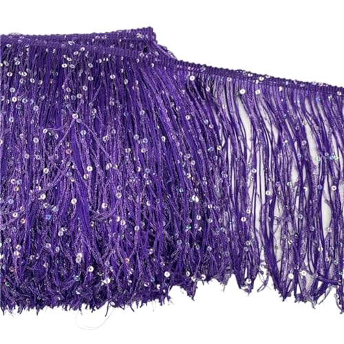 Schnittfranse Seide Pailletten-Fransen-Quasten-Spitze for Nähen von lateinamerikanischen Kleidern, Spitzenbesatz, DIY-Zubehör(PURPLE,20cm-1Meter) von XIUsheUA