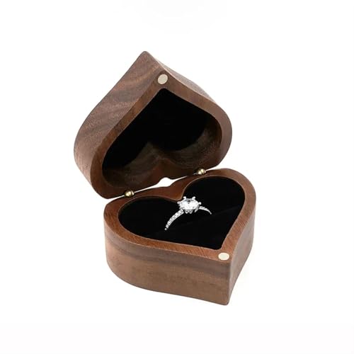 XIUsheUA Ringbox Holz Herzförmige Box, tragbare Massivholz-Schmuckschatulle, Exquisite Halskette, Ring, Ohrringe, Aufbewahrungsbox, Schmuckschatulle(Black) von XIUsheUA