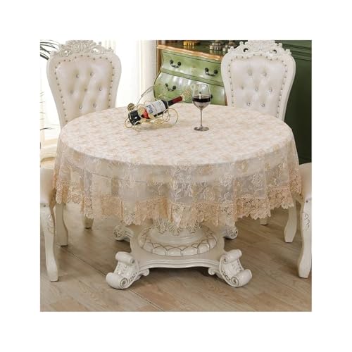 XIUsheUA Spitzendeckchen Tischdecke, beige, runde Tischdecke, bestickte Tischdecke, romantische Spitze, hohl, transparent, Rosenblume, Glasgarnbezug(Diameter 150cm Round) von XIUsheUA